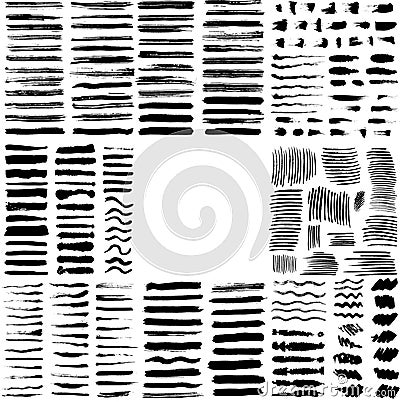 Brush strokes for text fields. Vector brush set. Dirty banner texture. Ink splatter. Painted items. Strokes and ink lines Stock Photo
