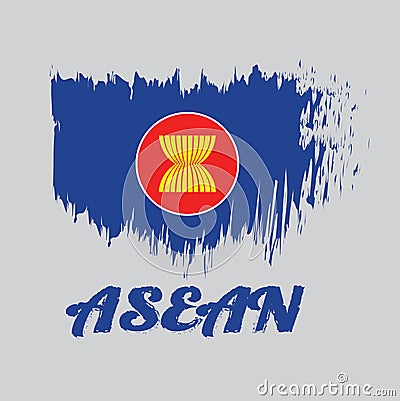 Brush style color flag of Asean, ten yellow paddy or rice stalks are drawn in the middle on blue field. Vector Illustration