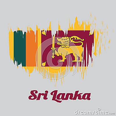 Brush style color flag of Sri Lankan, four color of green orange yellow and dark red with golden lion. Vector Illustration