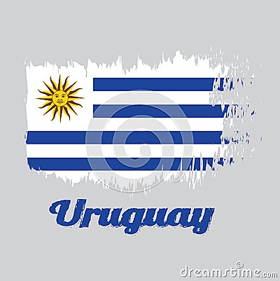 Brush style color flag of Uruguay, horizontal stripes of white alternate with light blue and the Sun of May. Vector Illustration