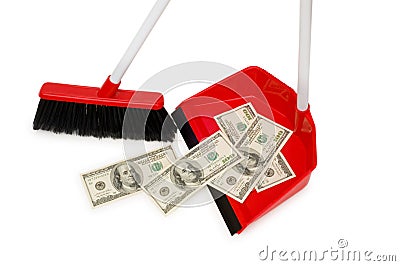 Brush sweeping dollars isolated Stock Photo