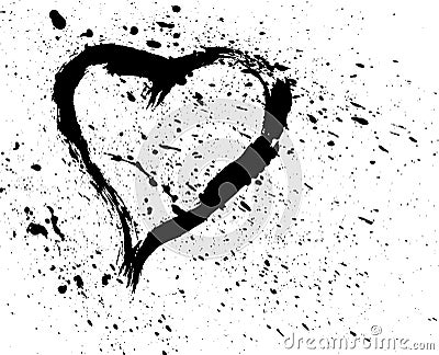 Brushed heart with spatter Vector Illustration