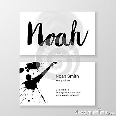 Brushed letter Noah name hand written business card template Vector Illustration