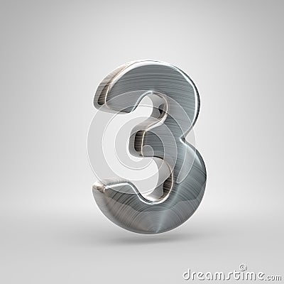 Brushed metal number 3. 3D render shiny metal font isolated on white background Stock Photo