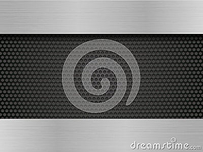 Brushed metal plate on black perforated sheets Stock Photo