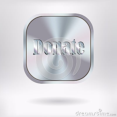 Brushed Metal Square Button - Donate Vector Illustration