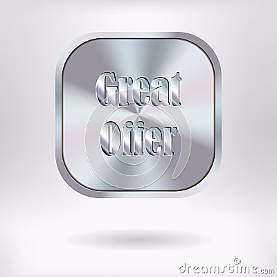 Brushed Metal Square Button - Great Offer Vector Illustration