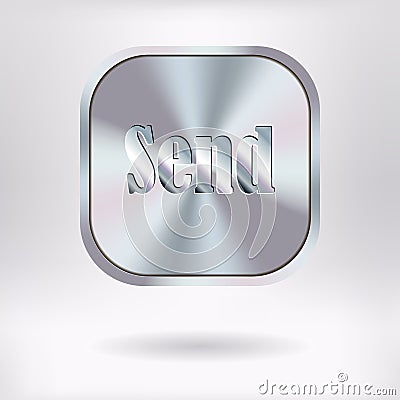 Brushed Metal Square Button - Send Vector Illustration