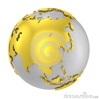 Brushed steel 3D globe gold earth crust Stock Photo