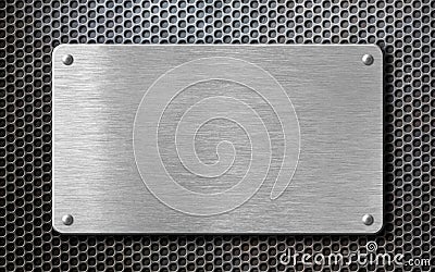 Brushed steel metal plate background with rivets Stock Photo