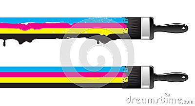 Brushes with cmyk paint Vector Illustration