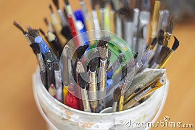 Brushes for drawing. Objects for creativity. Artist`s inventory. Brushes for watercolor Stock Photo