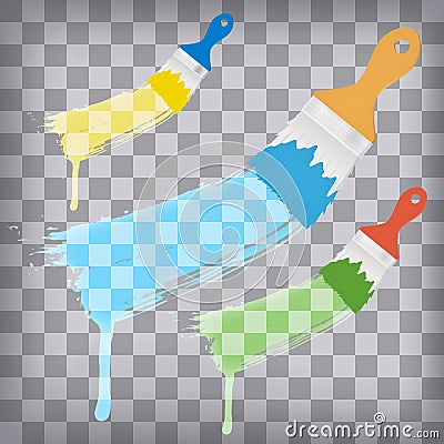 Brushes with paint splashes on chequered background Vector Illustration