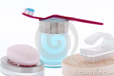 Brushing teeth and personal hygiene Stock Photo