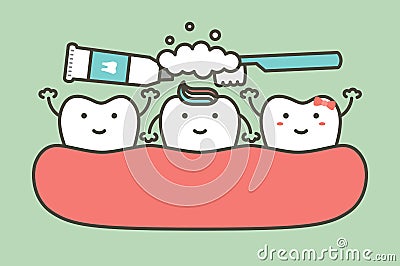 Brushing teeth, tooth boy and girl cleaning them friend Vector Illustration