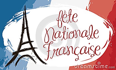 Brushstroke Style Banner with France Flag and Eiffel Tower, Vector Illustration Vector Illustration