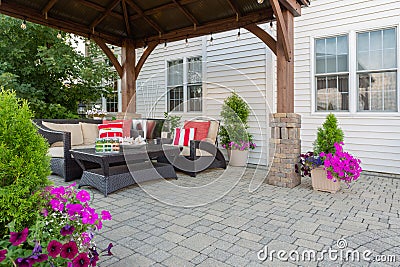 Brussel block design pavers on an exterior patio Stock Photo