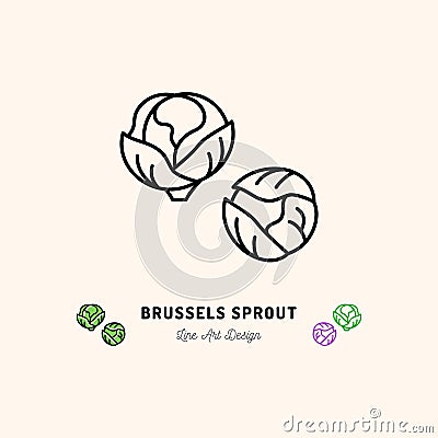 Brussel sprouts icon, Vegetables logo Cabbage. Thin line art design Vector Illustration