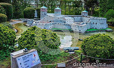 BRUSSELS, BELGIUM - 17 April 2017: Miniatures at the park Mini-Europe - reproduction of Olavinlinna castle in Finland Editorial Stock Photo