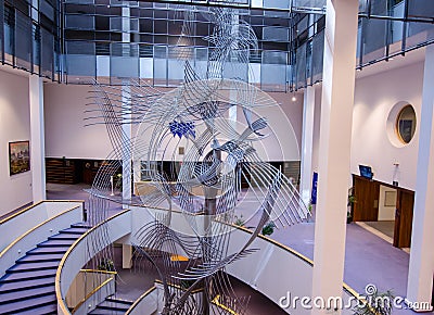 Brussels, Belgium, August 2019. At the headquarters of the European Parliament a modern metal sculpture represents the Editorial Stock Photo