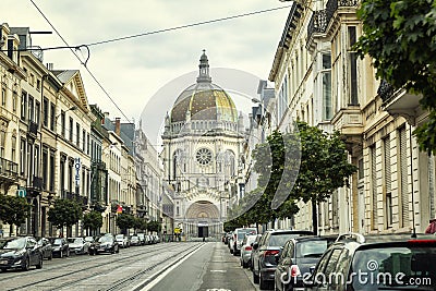 Brussels, Belgium, 10/13/2019: Beautiful Catholic Cathedral in the center of a European city Editorial Stock Photo