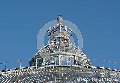 Brussels Belgium: Close up of the dome of The Winter Garden, part of the complex of interconnected greenhouses at Laeken Castle. Stock Photo