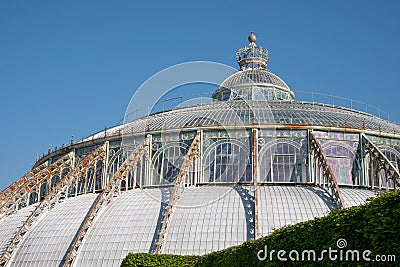 Brussels Belgium: Close up of the dome of The Winter Garden, part of the complex of interconnected greenhouses at Laeken Castle. Stock Photo