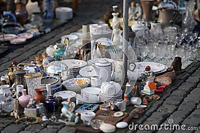 Group of vintage objects in a flea market Stock Photo