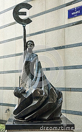 Brussels, Belgium - February 20, 2017: statue in front of Europe Editorial Stock Photo