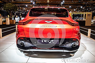 Aston Martin DBX at Brussels Motor Show, Dream Cars, British all-wheel drive luxury crossover SUV produced by Aston Martin Editorial Stock Photo