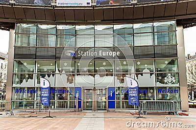 Europe Station near European Parliament Editorial Stock Photo