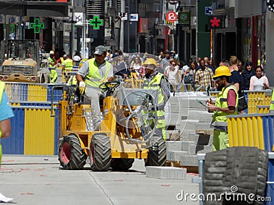 Brussels, Belgium - July 10th 2018: Road rehabilitation works on Chausse d`Ixelles in Ixelles, Brussels. Editorial Stock Photo