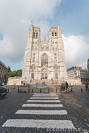 Brussels Cathedral or Saint Michel et Gudula Cathedral in Brussels, Belgium Editorial Stock Photo