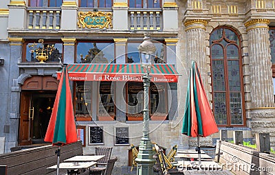 Restaurant La Rose Blanche located at Grand Place, Brussels, Belgium. Grand Place was named by UNESCO as a World Heritage Site in Editorial Stock Photo