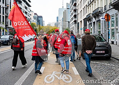 Brussels, Belgium, Protestation march of the unions for the right to protest Editorial Stock Photo