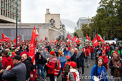 Brussels, Belgium, Protestation march of the unions for the right to protest Editorial Stock Photo