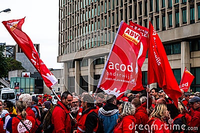 Brussels, Belgium, Protestation march of the unions for the right to protest Editorial Stock Photo