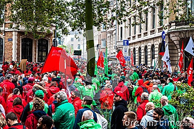 Brussels, Belgium, Protestation march of the unions for the right to protest Editorial Stock Photo