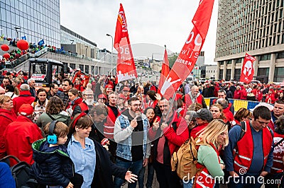 Brussels, Belgium, Protestation march of the unions for the right to protest Editorial Stock Photo