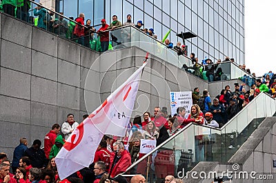 Brussels, Belgium, Protestation march of the unions for the right to protest Editorial Stock Photo