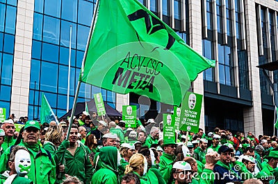 Brussels, Belgium, Protestation march of the unions for the right to protest Editorial Stock Photo