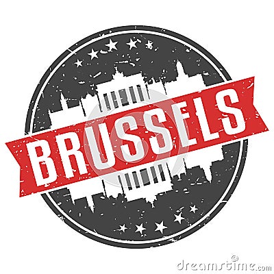 Brussels Belgium Round Travel Stamp Icon Skyline City Design Seal Badge Illustration. Vector Illustration