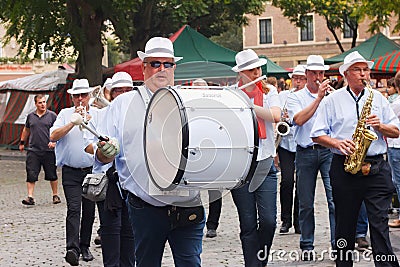 BRUSSELS, BELGIUM - SEPTEMBER 06, 2014: Musical procession in the center of Brussels. Editorial Stock Photo