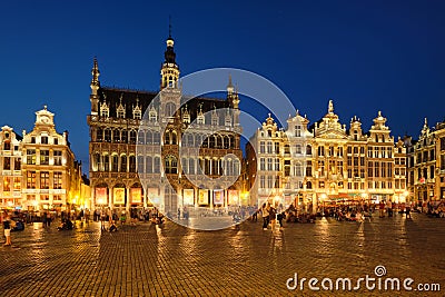 Brussels Bruxelles Grote Markt Grand Place square illuminated at night , Belgium Editorial Stock Photo