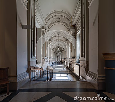 Brussels Capital Region - Belgium - Decorated isle with bowed arches of the court of justice Stock Photo