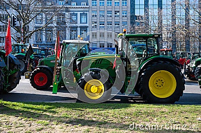 Brussels Capital Region, Belgium - Farmers protesting with tractors for the governmental descision about the use of nitrogen Editorial Stock Photo