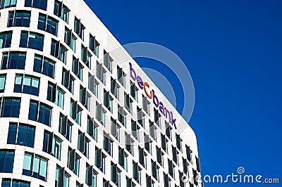 Brussels city center, Beglium - Contemporary building of the BeoBank financial institution Editorial Stock Photo