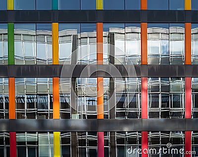 Brussels European Quarter, Belgium - Colorful patterns of looking glass of a contemporary office building Editorial Stock Photo