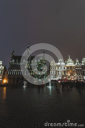 16.12.2023 - Brussels' famous Grand Place under a light show during the Glow Festival in the Belgian capital Editorial Stock Photo