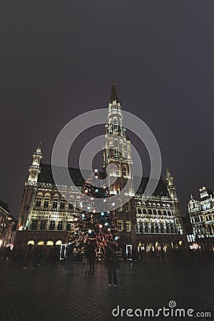 16.12.2023 - Brussels' famous Grand Place under a light show during the Glow Festival in the Belgian capital Editorial Stock Photo